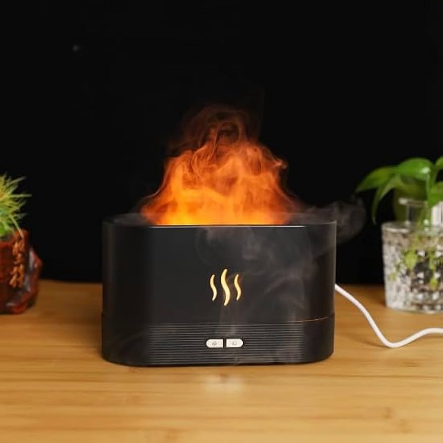 Flame Aroma Humidifier – LED Fire Effect with Essential Oil Diffuser
