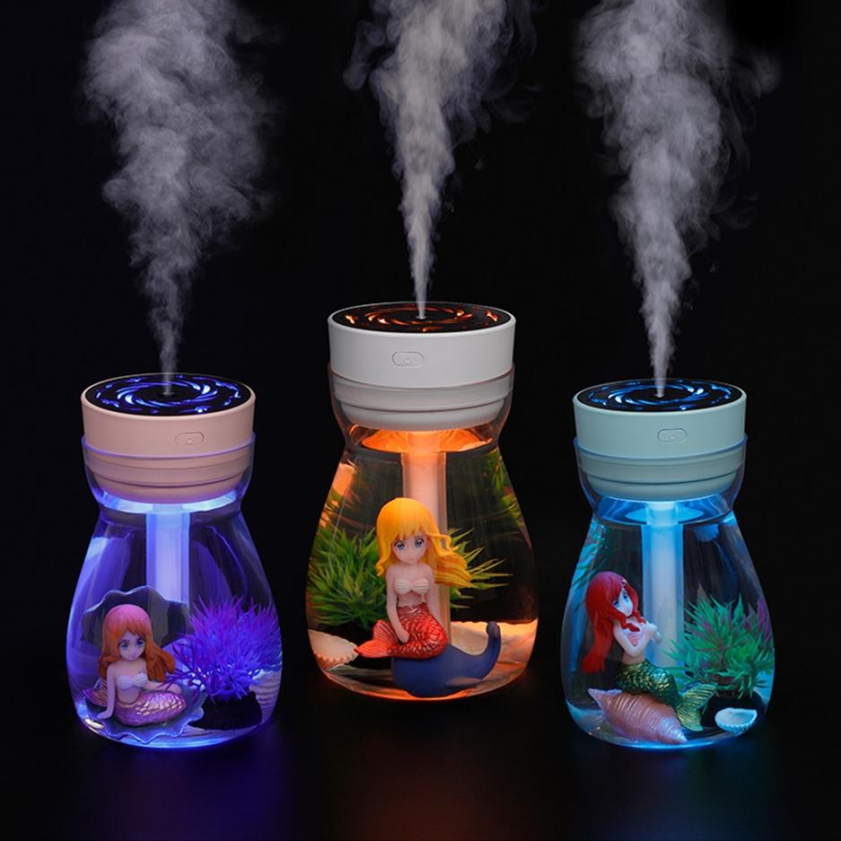 Mermaid Aquarium Humidifier – LED Light & Cool Mist Diffuser
