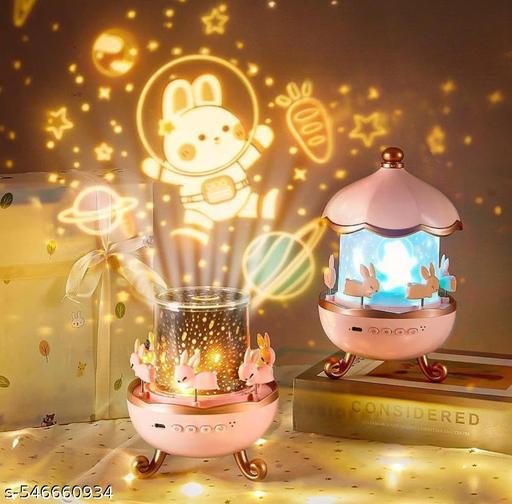 Bunny Night Light Projector – 360° Rotating Star & Moon Lamp