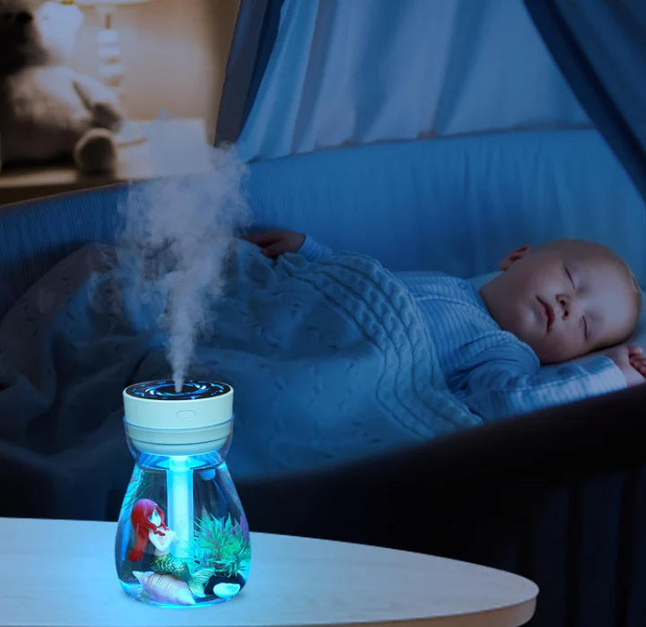 Mermaid Aquarium Humidifier – LED Light & Cool Mist Diffuser