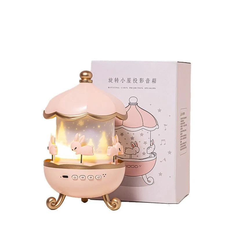 Bunny Night Light Projector – 360° Rotating Star & Moon Lamp