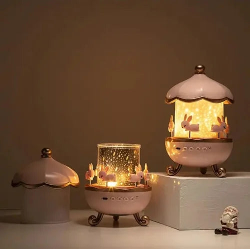 Bunny Night Light Projector – 360° Rotating Star & Moon Lamp