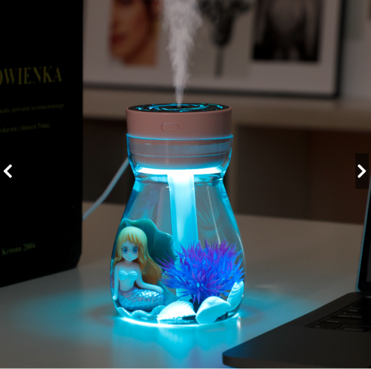 Mermaid Aquarium Humidifier – LED Light & Cool Mist Diffuser