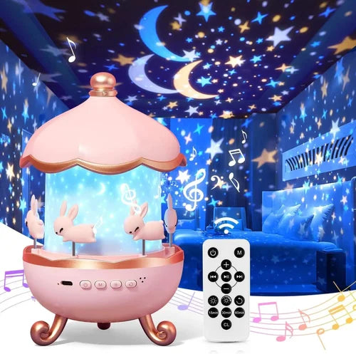 Bunny Night Light Projector – 360° Rotating Star & Moon Lamp